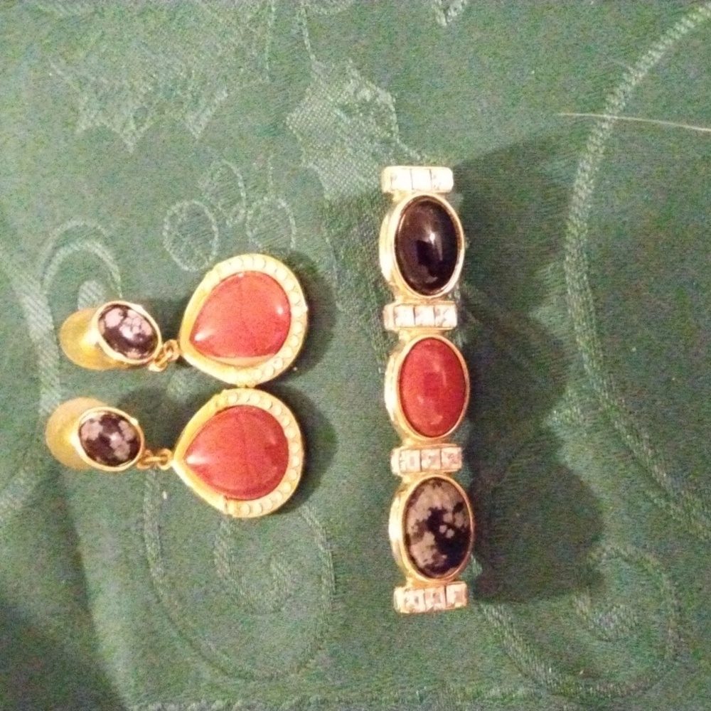 GENUINE STONES PIERCED EARRINGS AND MATCHING PIN SET